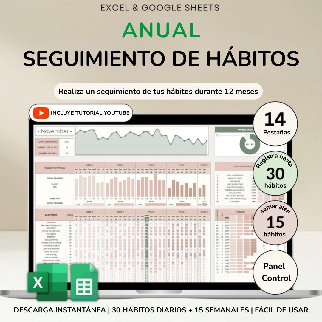 Plantilla Seguimiento hábitos en Excel y Google Sheets